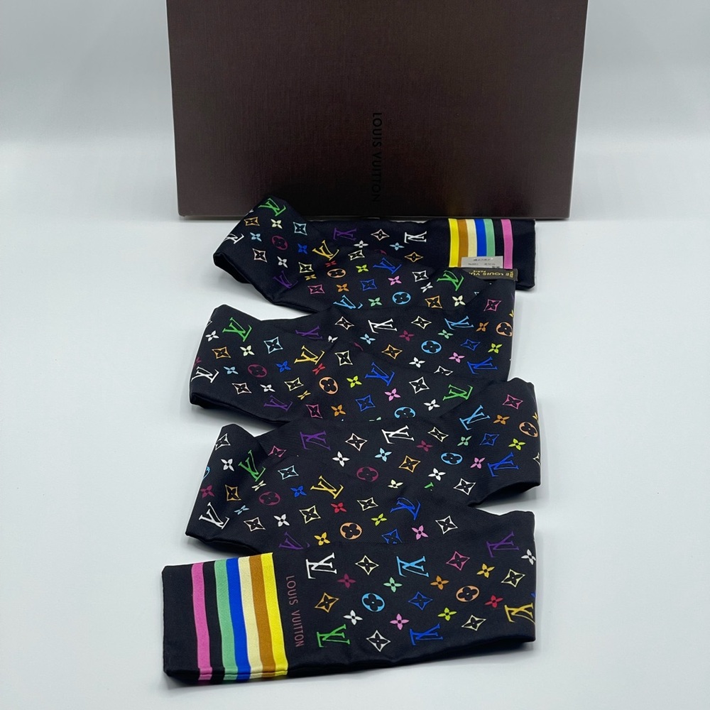 Louis Vuitton x Takashi Murakami Multicolor Noir Bandeau Neckerchief Scarf Wrap - Picture 5 of 15